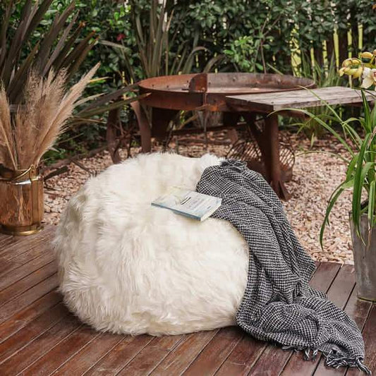 Natural Sheepskin Bean Bag Chair / Natural Ivory